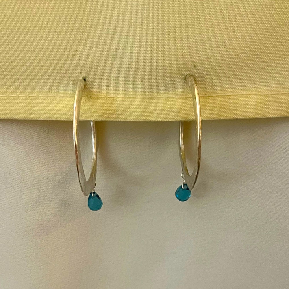 Elegant Silver Hoop Earrings with Blue Accent - Picture 9 of 16